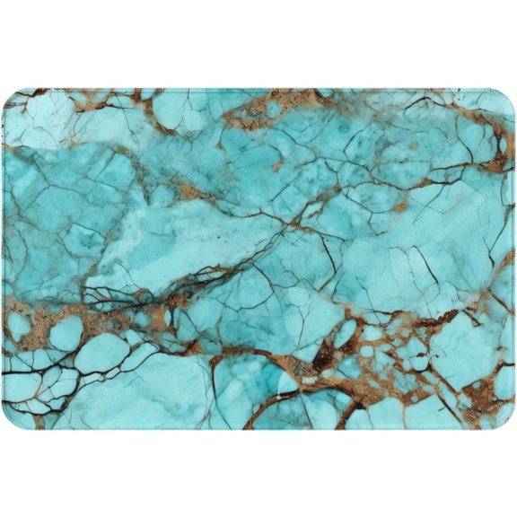 Turquoise Marble Indoor Doormat Memory Foam Rug With Non Slip Rubber Backing 16 x 24 Inch for Front and Back Doors, Laundry Room, Living Room, Bedroom