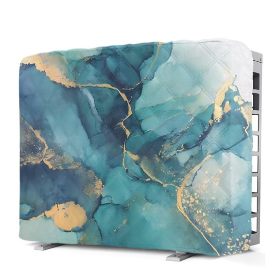 Turquoise Marble Indoor Window Air Conditioner Cover Abstracts Gold Wave Lines Ombre Texture Double Insulation AC Covers for Inside Window Unit Waterproof AC Unit Covers for Winter 17"Lx13"Hx3.5"D