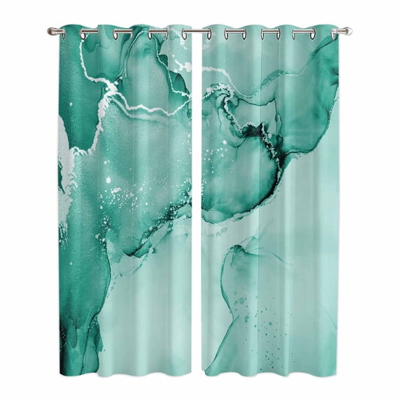Turquoise Marble Kitchen Curtains 96 Inch Length, Nature Marble Stone Ripple Modern Art Grommet Top Bedroom Living Room Curtains, Light Filtering Cafe Curtain Drapes 2 Panels Set 104''x96''