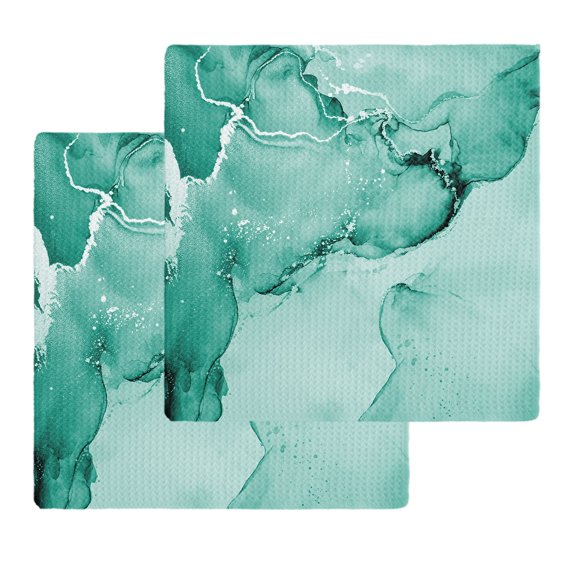 Turquoise Marble Kitchen Dish Towels for Drying Dishes Set of 2, Nature Marble Stone Ripple Modern Art Waffle Weave Microfiber Hand Tea Bathroom Towels Quick Dry & Absorbent Towel 12x12