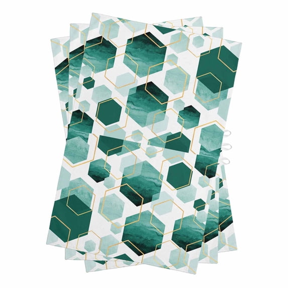 Turquoise Marble Kitchen Towels Set of 3, Water Absorbent Dish Towel, Gold White Geometric Hexagon Modern Decorative Hand Towels - Quick Drying Cloth for Cooking Baking, 18x28 Inch