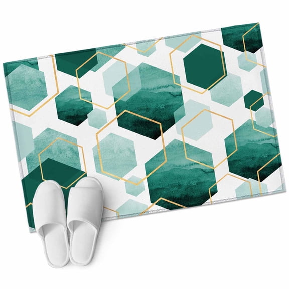 Turquoise Marble Large Area Rugs for Bedroom Living Room, Soft Non Slip Carpet Bedside Rug, Gold White Geometric Hexagon Modern Rectangular Floor Cover Kitchen Accent Rug 2'x3' for Dining Room/Office