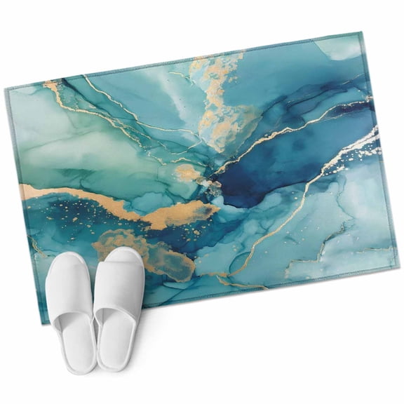 Turquoise Marble Large Area Rugs for Bedroom Living Room, Soft Non Slip Carpet Bedside Rug, Modern Abstract Art Ombre Blue Rectangular Floor Cover Kitchen Accent Rug 2'x3' for Dining Room/Office