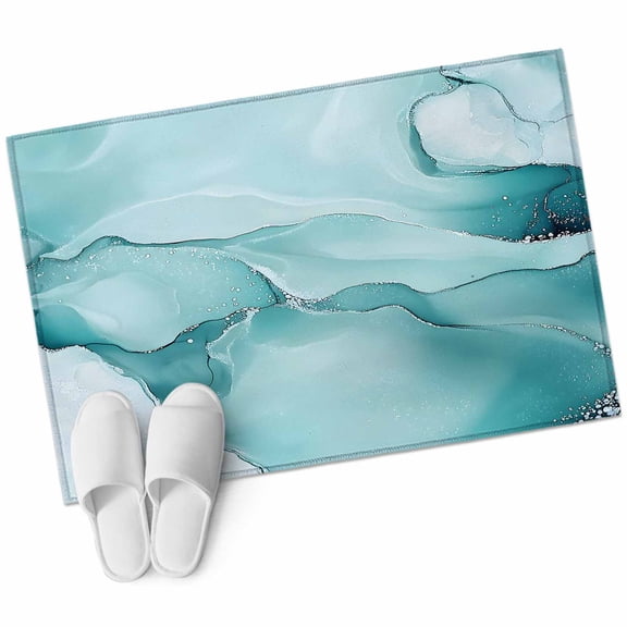 Turquoise Marble Large Area Rugs for Bedroom Living Room, Soft Non Slip Carpet Bedside Rug, Modern Abstract Art Texture Watercolor Rectangular Floor Cover Kitchen Accent Rug 2'x3' for Office