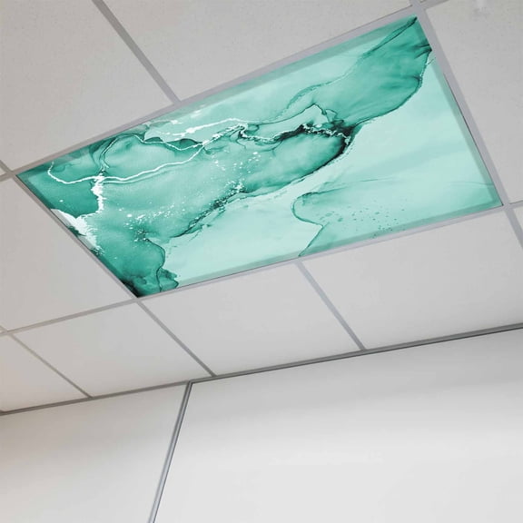 Turquoise Marble Magnetic Fluorescent Light Covers for Ceiling Lights 2x4Ft,Nature Marble Stone Ripple Modern Art Office Classroom Kitchen Drop Ceiling Light Covers Lighting Filters Shade Panel 1Pack