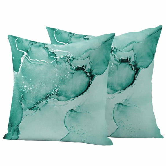 Turquoise Marble Outdoor Waterproof Pillow Covers, Nature Marble Stone Ripple Modern Art Decorative Square Throw Pillowcase Sofa Cushion Sham for Patio/Couch/Chair, 16"x16" 2 Pack