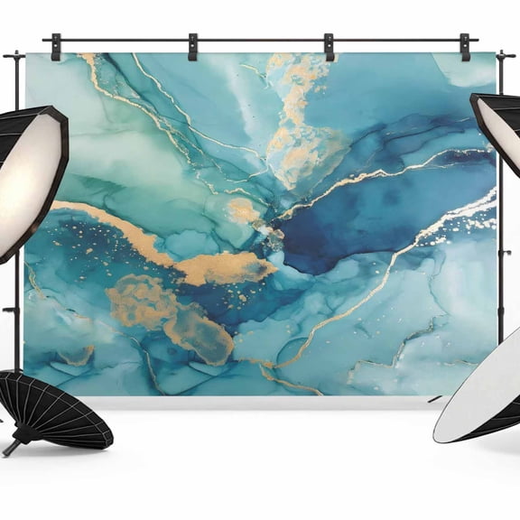 Turquoise Marble Photography Backdrop 10x8FT, Abstracts Gold Wave Lines Gradient Texture Photo Backdrops, Background for Photography Studio Photo Studio Background, Back Drop for Photoshoot