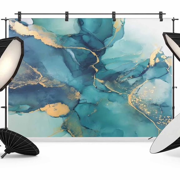 Turquoise Marble Photography Backdrop 10x8FT, Abstracts Gold Wave Lines Ombre Texture Photo Backdrops, Background for Photography Studio Photo Studio Background, Back Drop for Photoshoot