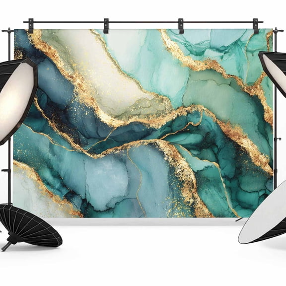 Turquoise Marble Photography Backdrop 7x5FT, Modern Abstract Teal Blue Gold Fluid Liquid Photo Backdrops, Background for Photography Studio Photo Studio Background, Back Drop for Photoshoot