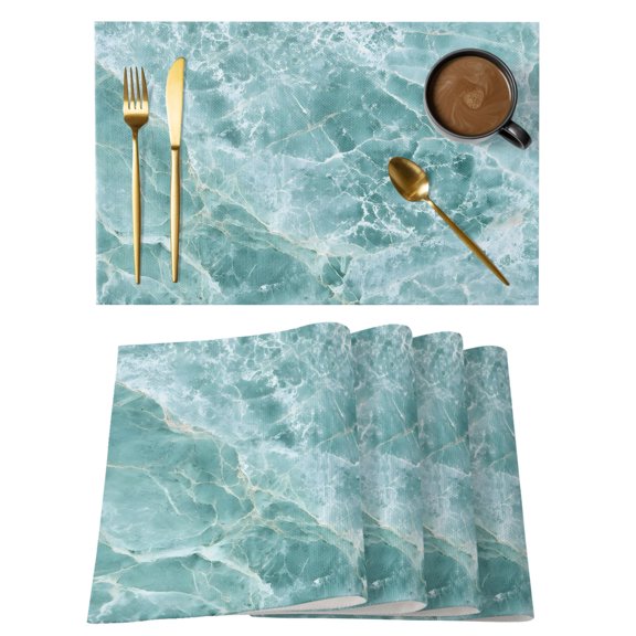 Turquoise Marble Placemats Set of 6 Coastal Waves Modern Art Place Mats Indoor Wipeable Table Mats Washable Cloth Dining Table Placemats for Kitchen Holiday Party Home Decor 13x19 Inch