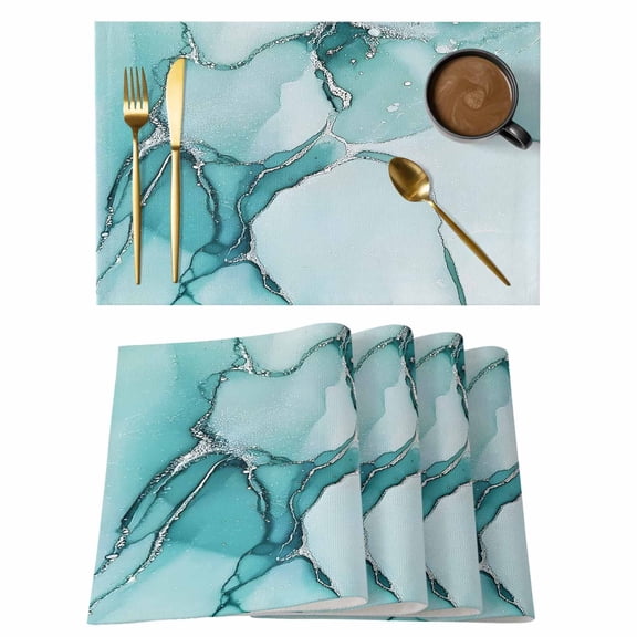 Turquoise Marble Placemats Set&nbsp;of 1 Abstract Modern Fluid Art Heat Insulation Washable Place Mats, Rustic Non-Slip Table Mats for Dining Table Party Kitchen Decor,13x19 Inch