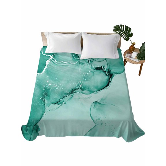 Turquoise Marble Queen Size Flat Sheet Only, Hotel Luxury Microfiber Bed Top Sheets, Nature Marble Stone Ripple Modern Art Soft Breathable Bedding Sheet for Bedroom, Easy Care - 90" x 102"