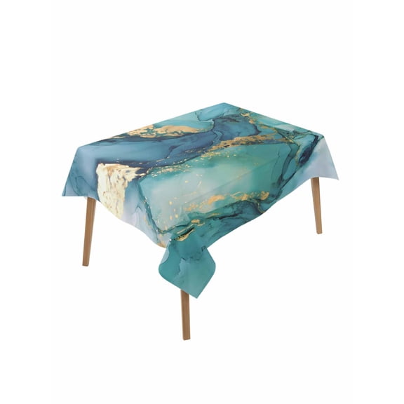 Turquoise Marble Rectangle Tablecloth, Abstract Minimalist Art Ombre Blue Waterproof & StainResistant Tablecloth, Washable Oil-proof Table Cover for Dining/Party/Wedding/Camping/Buffet 52x70 In