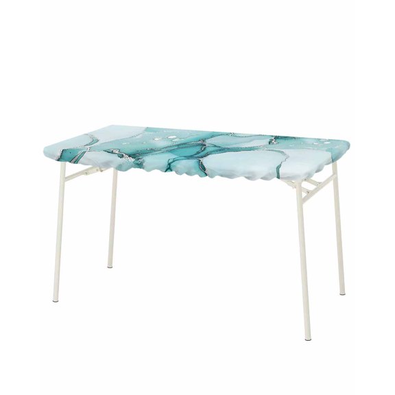Turquoise Marble Rectangle Tablecloth, Waterproof Elastic Fitted Table Covers for 8 Foot Tables, 32x96inch Decorative Tablecloths for Picnic, Camping, Outdoor, Nature Marble Crack Country Retro