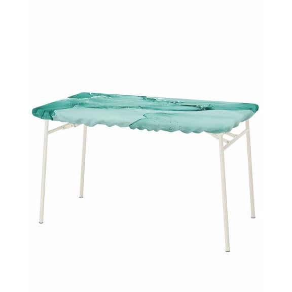 Turquoise Marble Rectangle Tablecloth, Waterproof Elastic Fitted Table Covers for 8 Foot Tables, 32x96inch Decorative Tablecloths for Picnic, Camping, Outdoor, Nature Marble Stone Ripple Modern Art