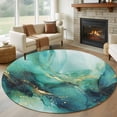 thumbnail image 1 of Turquoise Marble Round Area Rug 7Ft Washable Circle Rugs for Dorm Laundry Room, Ink Painting Modern Abstract Aesthetics Non-Slip Carpet Floor Mats Indoor Outdoor Carpet Runner Aesthetic Home Decor, 1 of 8