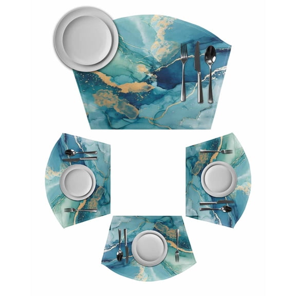 Turquoise Marble Round Placemats Set of 2, Modern Abstract Art Ombre Blue Placemats for Round Dining Table Shape Wedge Placemats for Outdoor Indoor Wipeable Clean Table Place Mats