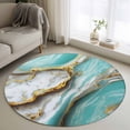 thumbnail image 1 of Turquoise Marble Round Rug 4ft Washable Circle Entryway Rugs Non Slip Modern Abstract Gold Stripes Art Area Rug Indoor Floor Carpet for Bedroom Kitchen Living Room Home Office Dining Room Nursery, 1 of 7