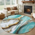 thumbnail image 1 of Turquoise Marble Round Rug 8ft Washable Circle Rugs Non Slip Modern Abstract Gold Stripes Art Large Area Rug Indoor Floor Carpet for Bedroom Kitchen Living Room Home Office Dining Room Nursery, 1 of 7