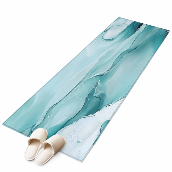 Turquoise Marble Runner Rug 2x6 FT, Non Slip Hallway Carpet, Modern Abstract Art Texture Watercolor Washable Soft Floor Carpet Throw Runner Carpet Long Rug for Entryway Kitchen Bedside Sliding Door