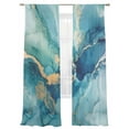 thumbnail image 1 of Turquoise Marble Sheer Curtains 2 Panels Set Abstracts Gold Wave Lines Gradient Texture Sheer Window Curtains Light Filtering Rod Pocket Voile Drapes for Bedroom Living Room 52"X96", 1 of 8
