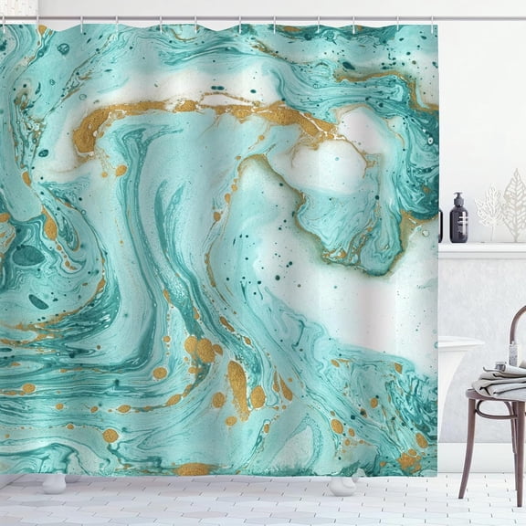 Turquoise Marble Shower Curtain Abstract Ombre Aqua Modern Luxury Bathroom Curtains Waterproof Polyester Fabric Bath Curtain with Hooks 36"W x 72"L (Pack of 1)