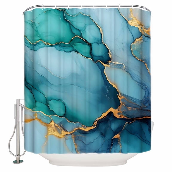 Turquoise Marble Shower Curtain Set ,Waterproof Fabric Shower Curtains Gold Foil Shower Curtains for Bathroom,Bathroom Decor 60"x72"