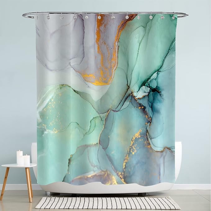 ZCHOMI Teal Marble Shower Curtain - Waterproof Polyester, 72x72 Inches, With 12 Hooks, Modern Bathroom Decor