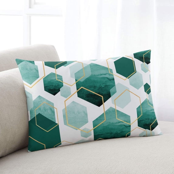 Turquoise Marble Small Pillow Covers, Gold White Geometric Hexagon Modern Soft Breathable Throw Pillow Cases with Invisible Zipper, Decorative Pillowcase Pillows Protectors for Sofa Bed Chair 12"x20"