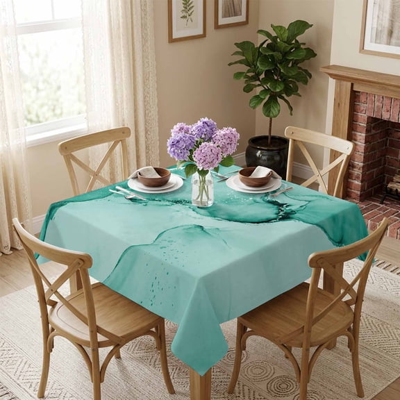 Turquoise Marble Square Tablecloth 54x54 Inch Abstract Waves Cloud Waterproof Polyester Tablecloth for Dining Table, Washable Table Cover for Kitchen Dining Room Wedding Decoration,Stain Resistant