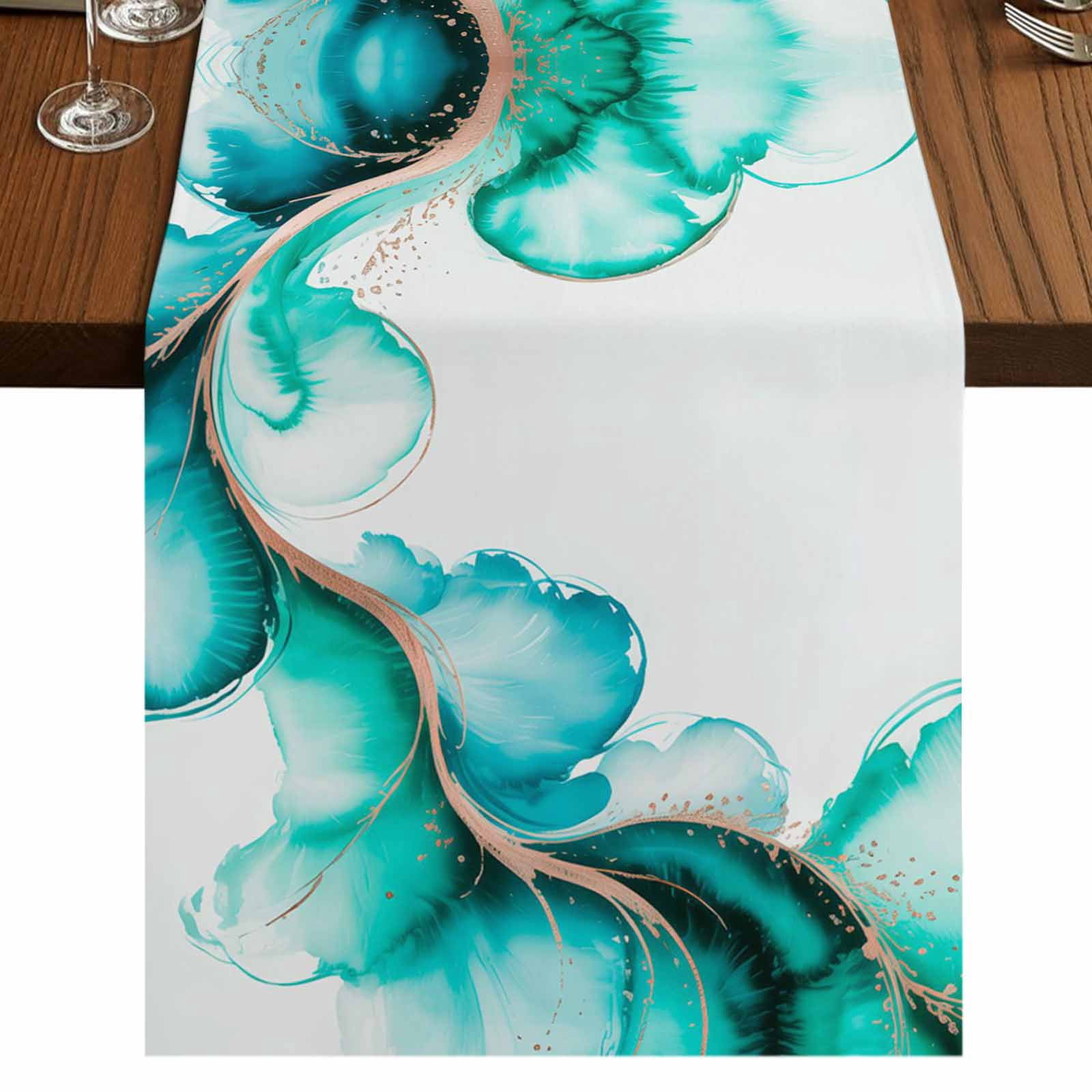 Turquoise Marble Stone Burlap Cotton Table Runner 16x72 Inches Long ...