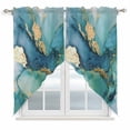thumbnail image 1 of Turquoise Marble Swag Curtains for Kitchen/Bedroom/Living Room, Abstract Minimalist Art Ombre Blue Scalloped Curtains 63 Inch Long, Window Swag Topper Curtains Valances 2 Panels Set 36"x63", 1 of 8