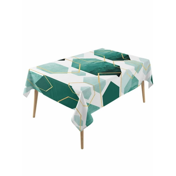 Turquoise Marble Table Cloth, Gold White Geometric Hexagon Modern Waterproof Tablecloth for Rectangle Tables, Reusable Washable Fabric Table Cover for Restaurant Kitchen Dining Tables 60"x120"