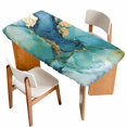 thumbnail image 1 of Turquoise Marble Table Cloths for 4 Foot Rectangle Tables, Abstract Minimalist Art Ombre Blue Patio Waterproof Elastic Fitted Tablecloths, Washable Rectangular Table Cover for Camping, 1 of 8