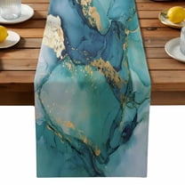 Turquoise Marble Table Runner, Abstracts Gold Green Gradient Stone Texture Washable Kitchen Table Runners Dress Scarves for Dining Table Decorations Party, 18x72in
