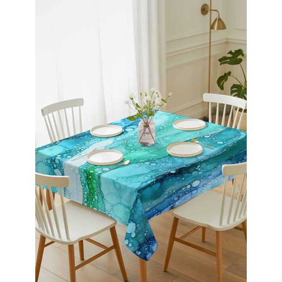 Turquoise Marble Tablecloth Rectangle Table Cloth 52x70, Waterproof Tablecloth Outdoor Table Cloth, Gradient Abstract Sea Waves Bubble Washable Table Cover for Kitchen Dinning Party