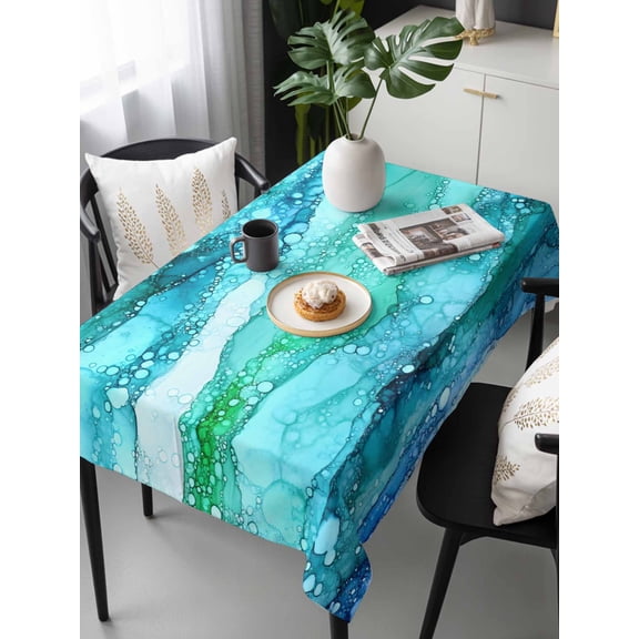 Turquoise Marble Tablecloth Rectangle Table Cloth 60x120, Waterproof Tablecloth Outdoor Table Cloth, Gradient Abstract Sea Waves Bubble Washable Table Cover for Kitchen Dinning Party