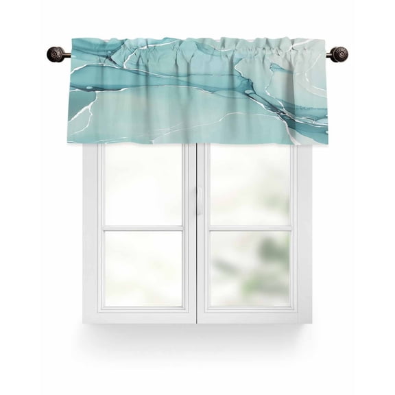 Turquoise Marble Texture Kitchen Valances for Windows Modern Abstract Watercolor Art Valance Curtains for Kitchen /Living Room/Bedroom/ Bathroom Decor, 54"x18 " ,Rod Pocket 1 Panel,