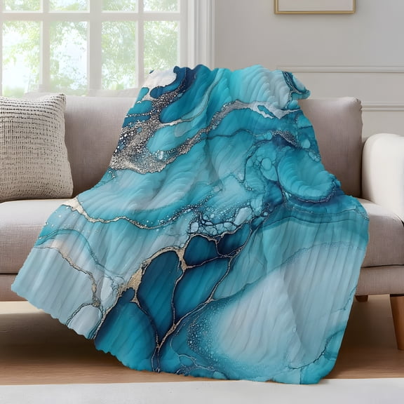 Turquoise Marble Throw Blanket for Couch Abstract Marble Soft and Warm Flannel 3D Striped Fluffy Fuzzy Fleece Blanket Lightweight Throw for Bed, Sofa 30 x 40 Inches