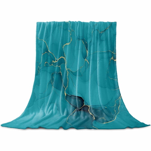 Turquoise Marble Throw Blanket for Couch,Soft Lightweight Flannel Fleece Blanket,Minimalist Abstract Golden Fluid Art Microfiber Plush All Season Decorative Blankets Gifts for Sofa Office Lap 30"x40"