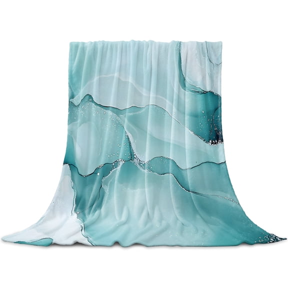 Turquoise Marble Throw Blanket for Couch, Soft Lightweight Flannel Fleece Blanket, Modern Abstract Art Texture Watercolor Microfiber Plush All Season Decorative Blankets Gifts for Sofa Bed 50"x60"