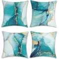 thumbnail image 1 of Turquoise Marble Throw Pillow Covers 18x18 Inch Set of 4 Two-Sided Teal Gold Abstract Art Modern Decorative Pillows Case Soft Velvet Outdoor Cushion Covers for Couch Sofa Bed Home Decor, 1 of 6