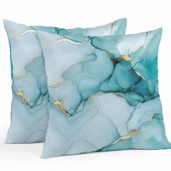 Turquoise Marble Throw Pillow Covers 26x26 Inch Set of 2, Abstract Modern Art Marble Crack Waterproof Outdoor Pillow Covers, Decorative Cushion Pillowcases for Couch, Sofa, Bed, Garden, Patio