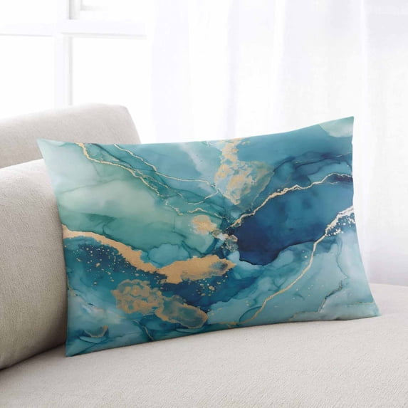 Turquoise Marble Throw Pillow Covers, Modern Abstract Art Ombre Blue Soft Breathable Pillow Cases with Invisible Zipper for Sleeping, Small Pillowcases for Couch Bed Sofa Chair 16x24 Inches