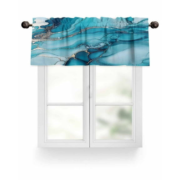 Turquoise Marble Valances for Windows Abstract Marble Valance Rod Pocket Light Filtering Short Window Treatments Curtains for Kitchen Bathroom Living Room Bedroom, 1 Panel, 42 x 12 Inch