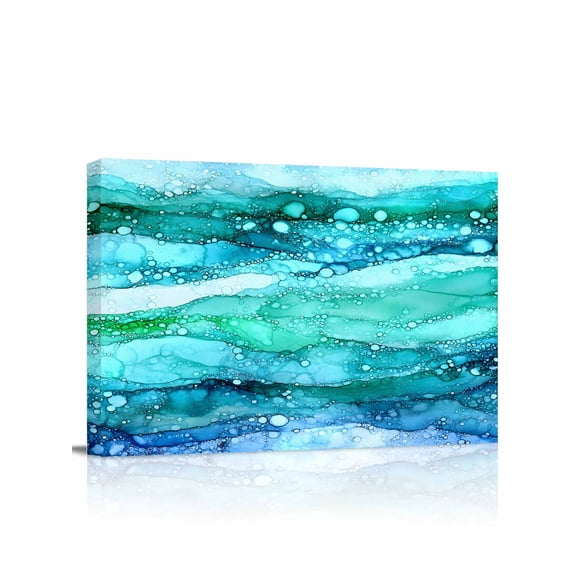 Turquoise Marble Wall Art for Living Room,Canvas Picture Wall Decor for Bathroom Bedroom,Gradient Abstract Sea Waves Bubble Painting Artwork for Office Kitchen Hallway Dining Room Home Decor 12"x16"