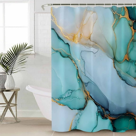 Turquoise Marble Waterproof Fabric Shower Curtain, Farmhouse Abstract Ombre Texture Shower Curtain for Bathroom Curtains Bathtubs Hotel Washable Shower Curtains with 12 Hooks Stall 48x72in