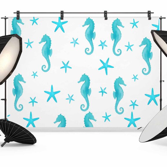 Turquoise Marine Life Backdrop for Photography, Summer Seahorse and Starfish Ocean Photo Backdrop Portrait Background Party Banner Photo Backgrounds for Studio Booth Props, 7x5ft