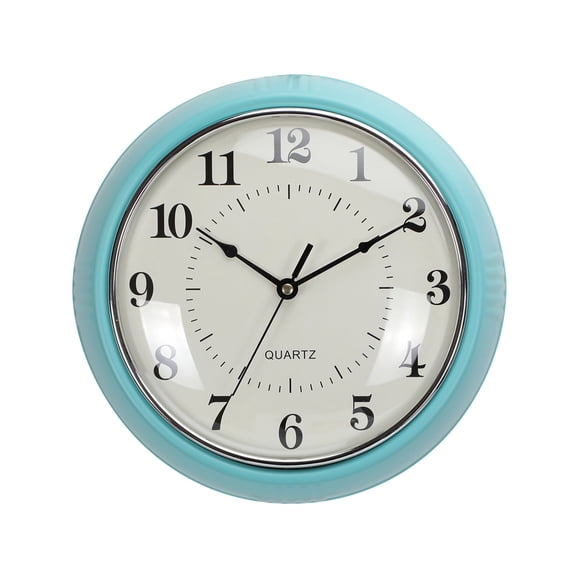 Turquoise Metal Analog Wall Clock, Silent Non-Ticking Battery Operated Light Blue Decor Clock for Kitchen Bedroom Living Room