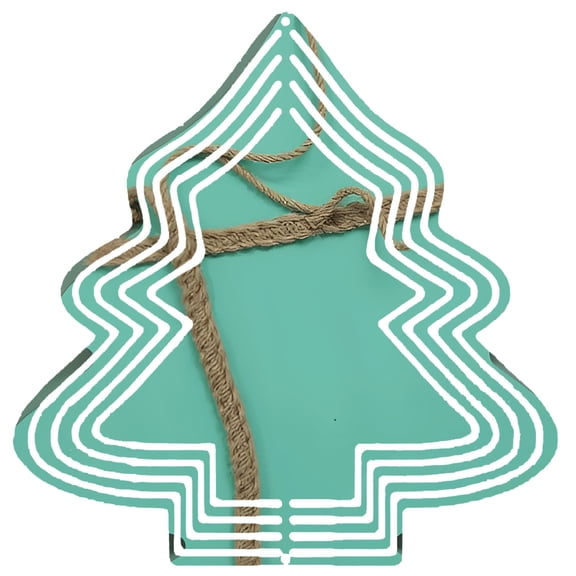 Turquoise Metal Hanging Christmas Tree Wind Spinner - Festive Garden Decoration with White Outline and Rope Design
